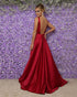 2018 Red Satin Prom Dresses Long Sexy V Neckline Prom Gowns for Party New Arrival
